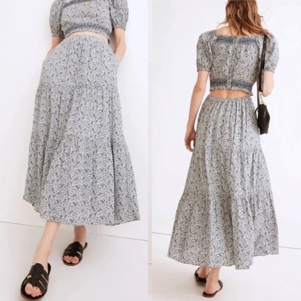 Madewell Button-Front Tiered Maxi Skirt in Florentine Floral